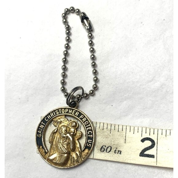 St. Christopher I Am A Catholic Medal Bag Charm 12K Gold Filled With Ball Chain - Picture 5 of 5